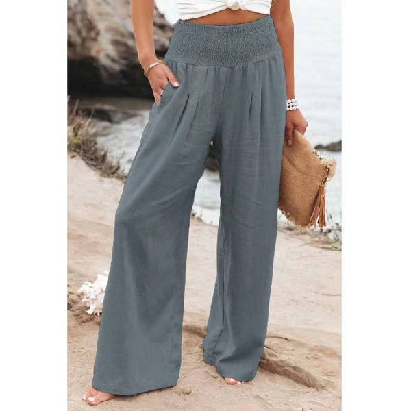 Cotton And Linen Loose-Fitting Wide-Leg Pants