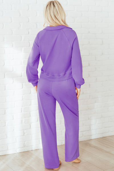Wisteria Solid Color Collared Pullover and Central Seam Pants Set in