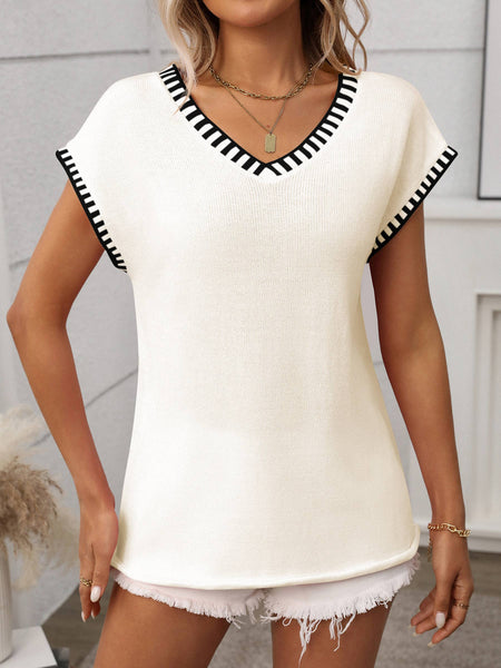 V-neck Short Sleeves Sweater Vest Top