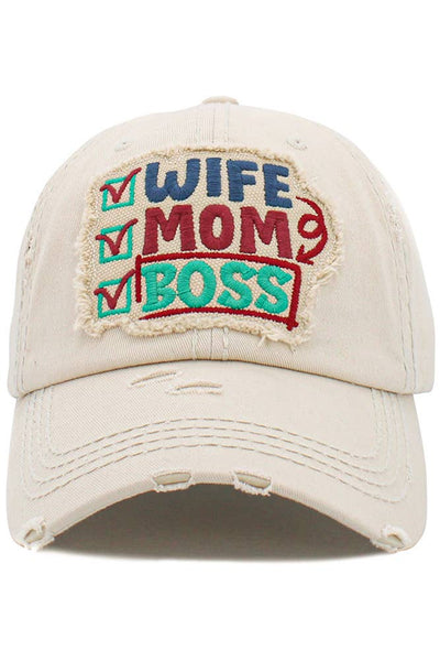 WIFE MOM BOSS Washed Vintage Baseball Hats