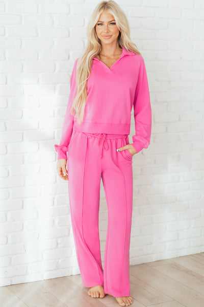 Wisteria Solid Color Collared Pullover and Central Seam Pants Set in