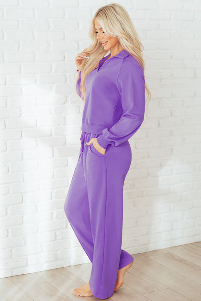Wisteria Solid Color Collared Pullover and Central Seam Pants Set in