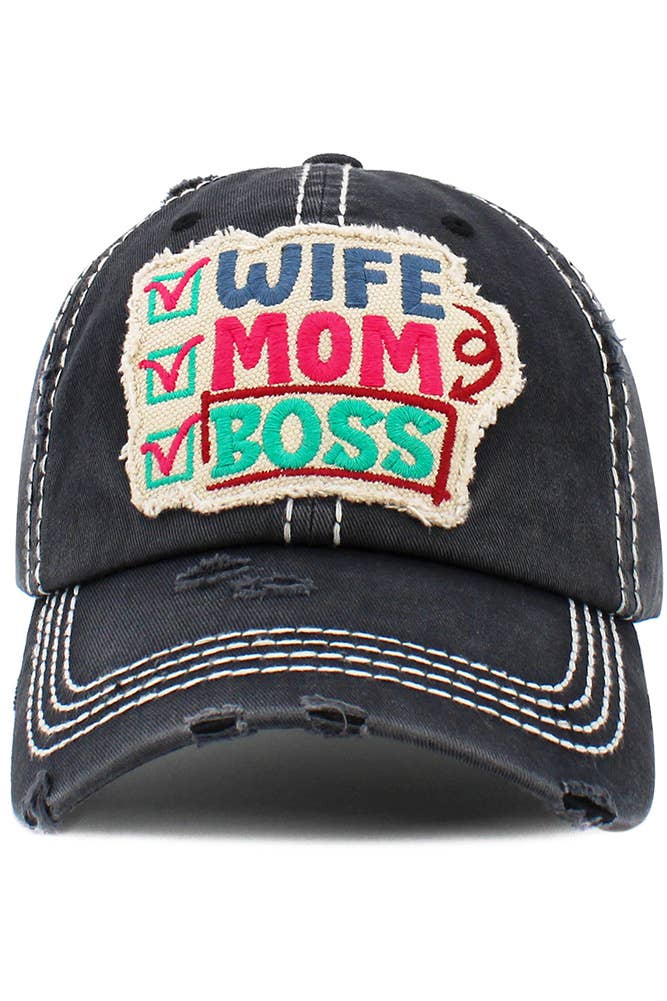 WIFE MOM BOSS Washed Vintage Baseball Hats