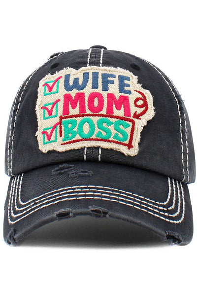 WIFE MOM BOSS Washed Vintage Baseball Hats