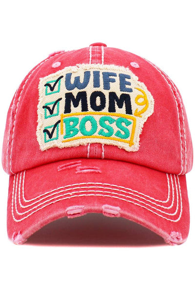 WIFE MOM BOSS Washed Vintage Baseball Hats