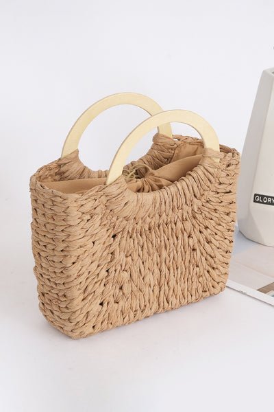 Camel Retro Straw Woven Handle Handbag