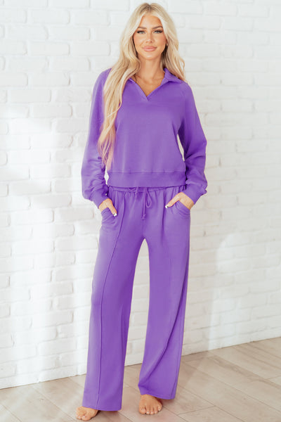Wisteria Solid Color Collared Pullover and Central Seam Pants Set in