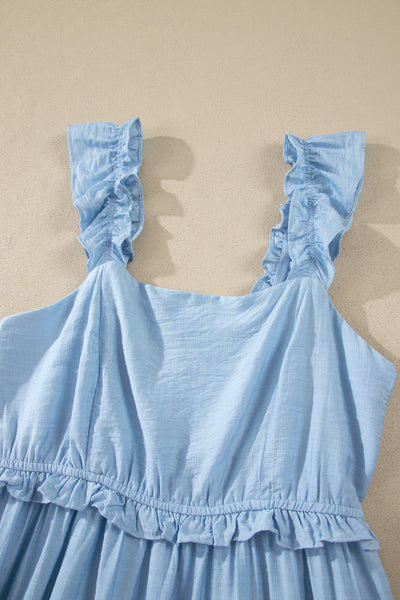 Bonbon Solid Color Ruffle Trim High Waist Sleeveless Maxi Dress