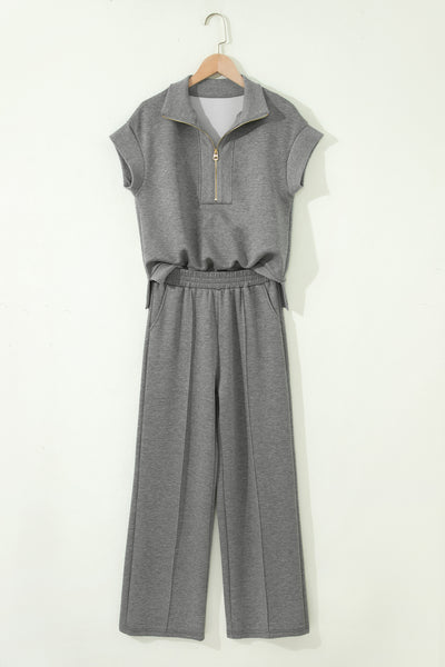 Light Grey Half Zip Polo Tee Casual Pant Set