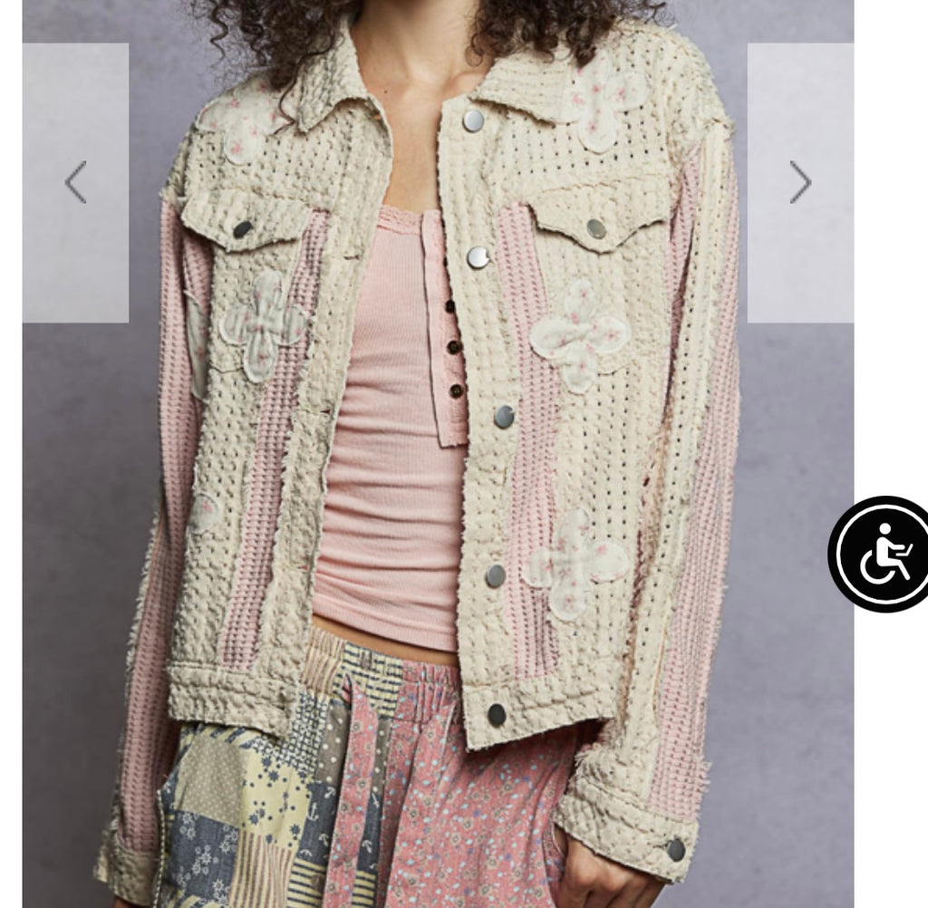 POL Pink Cream Floral Appliquéd Jacket