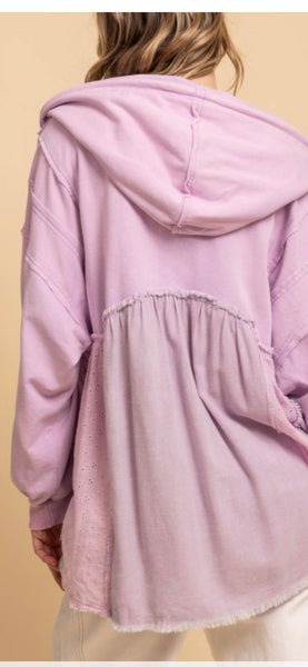 Lavender Layered Fabric Hoodie Oversized Top
