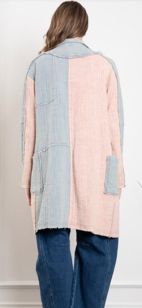 Dusty Pink & Blue Long Coat Jacket