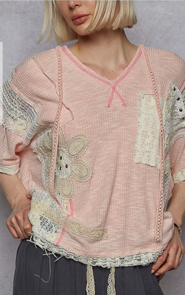 POL Pink Floral Embellished Flowy Hoodie Top