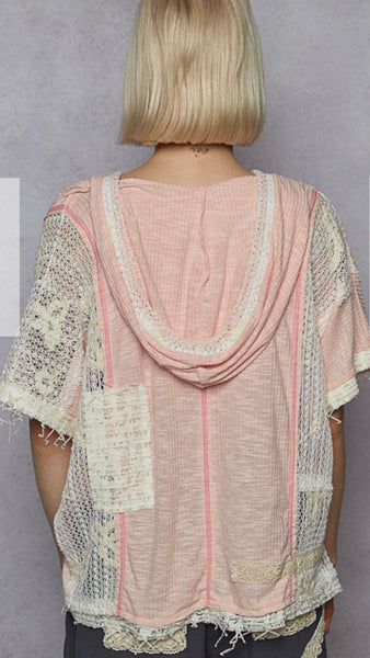 POL Pink Floral Embellished Flowy Hoodie Top