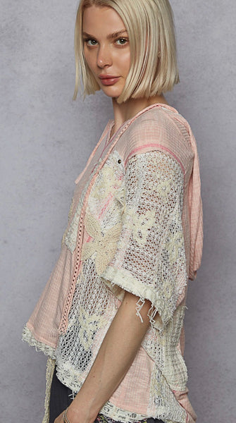 POL Pink Floral Embellished Flowy Hoodie Top