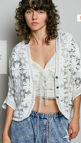 POL White Crochet Top Cardigan