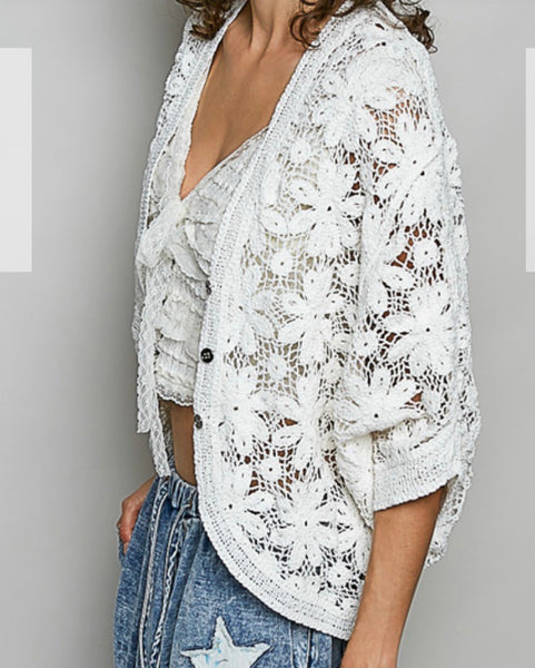 POL White Crochet Top Cardigan