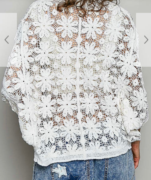 POL White Crochet Top Cardigan