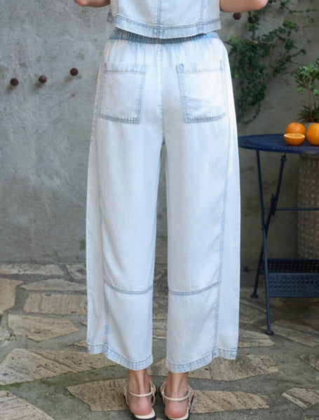 Washed Blue Lightweight Pull On Pants