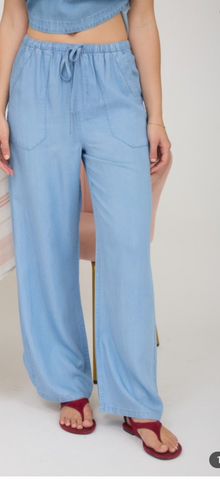 Chambray Drawstring Wide Leg Lounge Pants