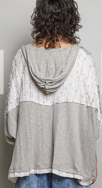 POL Light Gray Star Applique Hoodie Top