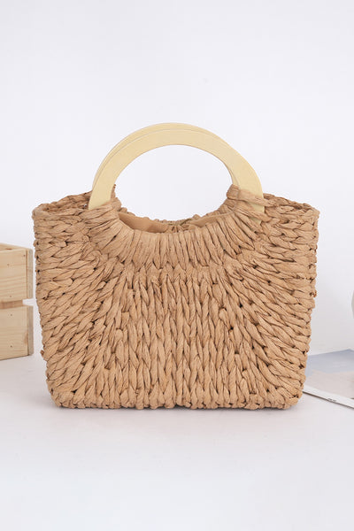 Camel Retro Straw Woven Handle Handbag