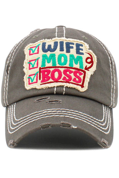 WIFE MOM BOSS Washed Vintage Baseball Hats