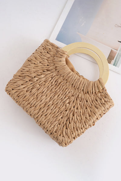 Camel Retro Straw Woven Handle Handbag