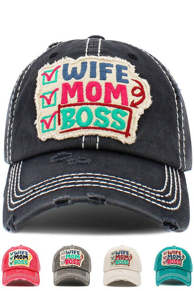 WIFE MOM BOSS Washed Vintage Baseball Hats