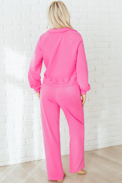 Wisteria Solid Color Collared Pullover and Central Seam Pants Set in