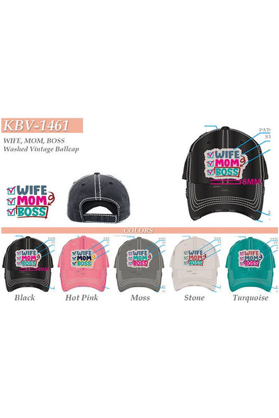 WIFE MOM BOSS Washed Vintage Baseball Hats