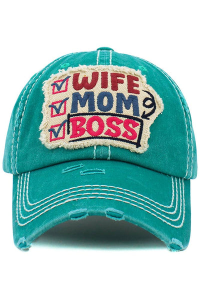 WIFE MOM BOSS Washed Vintage Baseball Hats