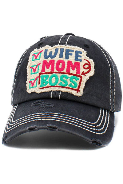 WIFE MOM BOSS Washed Vintage Baseball Hats