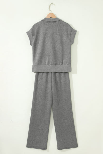 Light Grey Half Zip Polo Tee Casual Pant Set