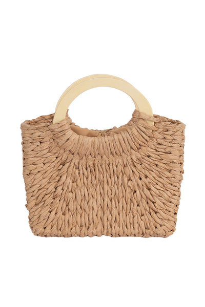 Camel Retro Straw Woven Handle Handbag