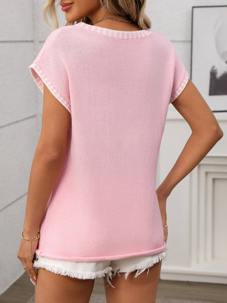 V-neck Short Sleeves Sweater Vest Top