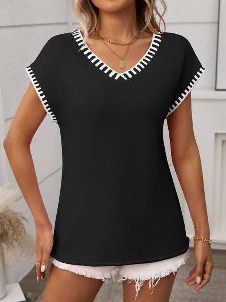 V-neck Short Sleeves Sweater Vest Top