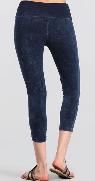 NWT Chatoyant Mineral Washed Denim Blue Cropped  Stretch Pants Leggings S M L - Linda's Fab Fashions