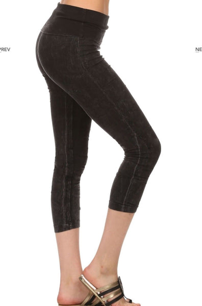 NWT Chatoyant Mineral Washed Black Cropped  Stretch Pants Leggings S M L - Linda's Fab Fashions
