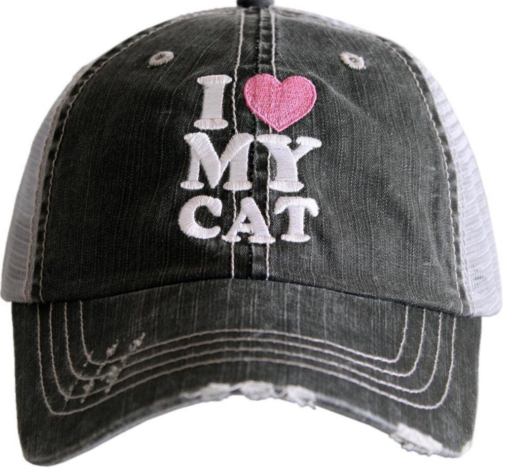 I LOVE MY CAT Distressed Hats Cap