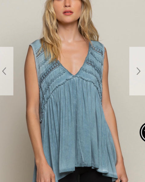 POL Blue Teal Babydoll Boho Tank Top