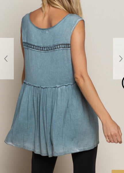 POL Blue Teal Babydoll Boho Tank Top