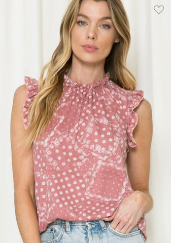 Mauve Pink Patterned Print Plus Sized Top