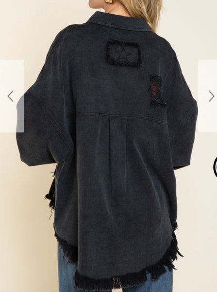 POL Black Cotton Distressed Shirt/Jacket