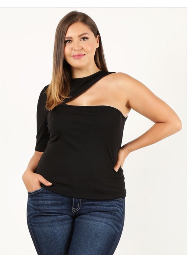 Black Sexy 1 Shoulder Top - Linda's Fab Fashions