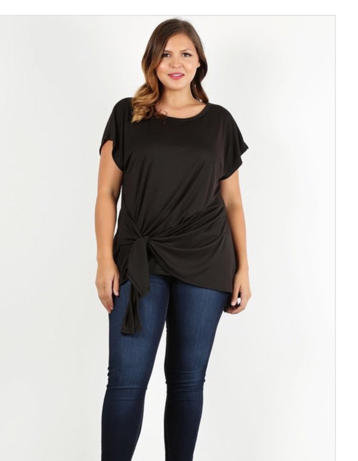 Black Waist Tie Plus Top - Linda's Fab Fashions