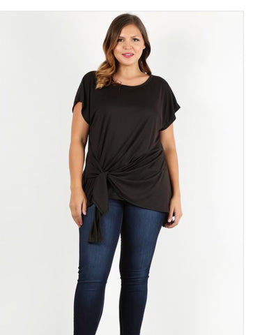 Black Waist Tie Plus Top - Linda's Fab Fashions