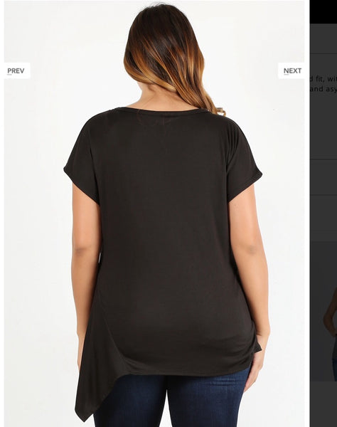 Black Waist Tie Plus Top - Linda's Fab Fashions