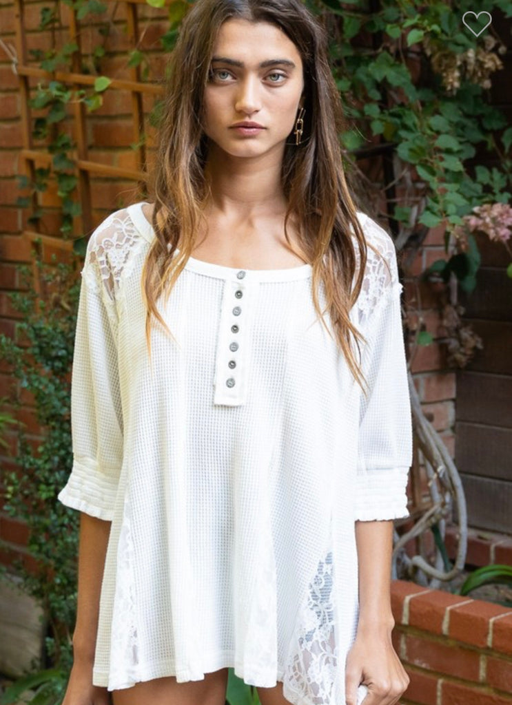 POL White Boho Babydoll Top
