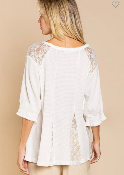 POL White Boho Babydoll Top